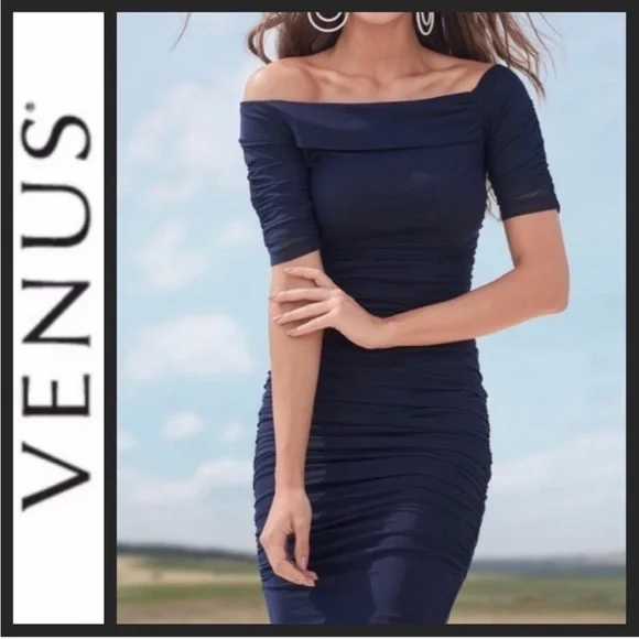 VENUS One Shoulder Navy Dress - Picture 4 of 9
